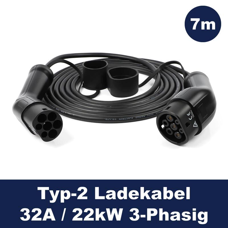 Ladekabel Typ2 Basic - 32A - 22kW - 3-Phasig - 7m