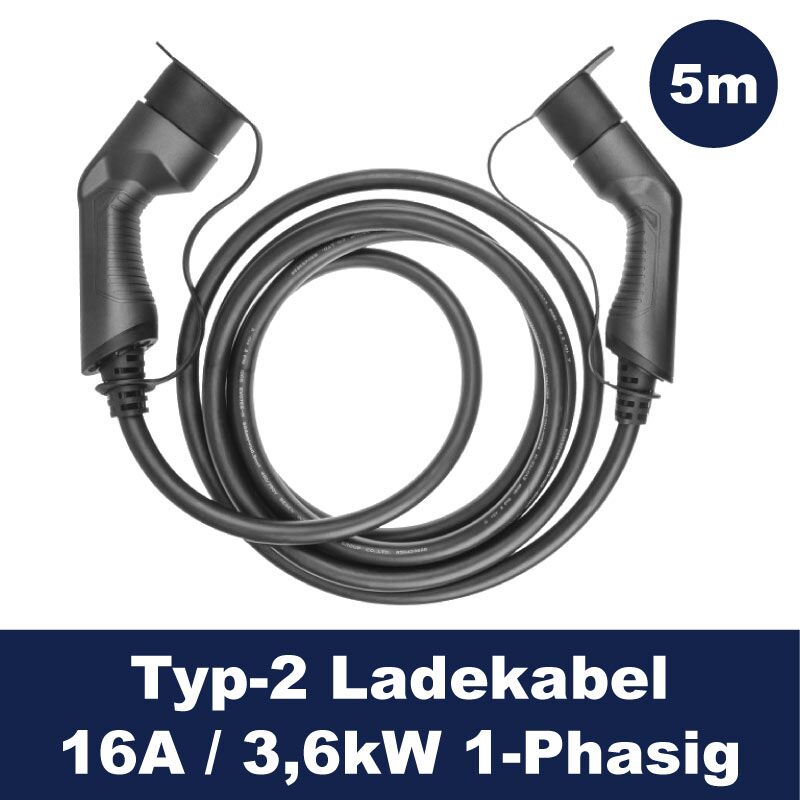 Greencell Elektroauto Ladekabel Typ2 - 3,6kW - 16A -1P - 5m