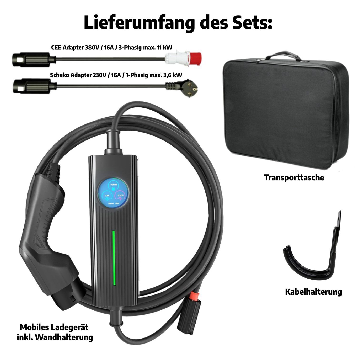 ReChargeU Mobile Wallbox 3.6kW / 11kW <br><small>inkl. 2 Adapter - Wand- & Kabelhalterung - Tragetasche</small> – Bild 4