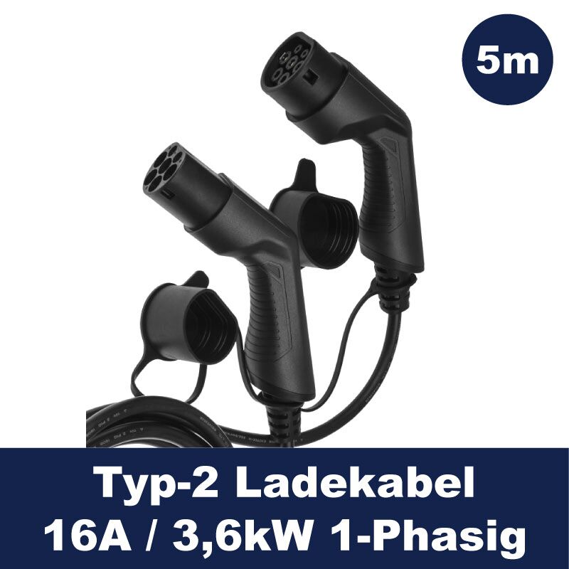Greencell Elektroauto Ladekabel Typ2 - 3,6kW - 16A -1P - 5m